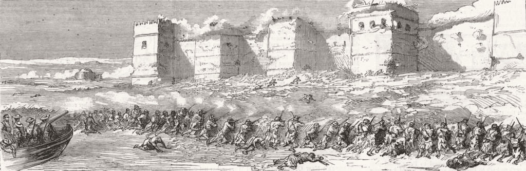 SFAX. French troops attacking fort from the beach, July 16. Tunisia 1881 print